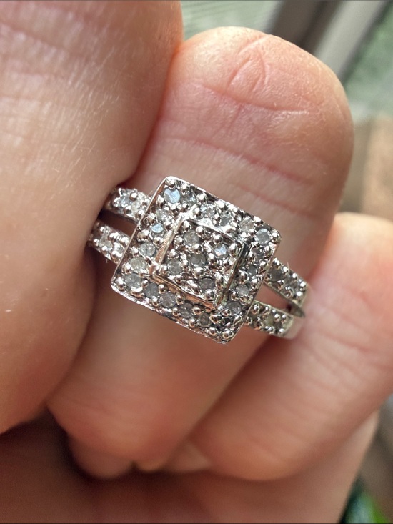 925 Sterling Silver Jewelry - Vintage Square Halo Diamond Ring - Sz7